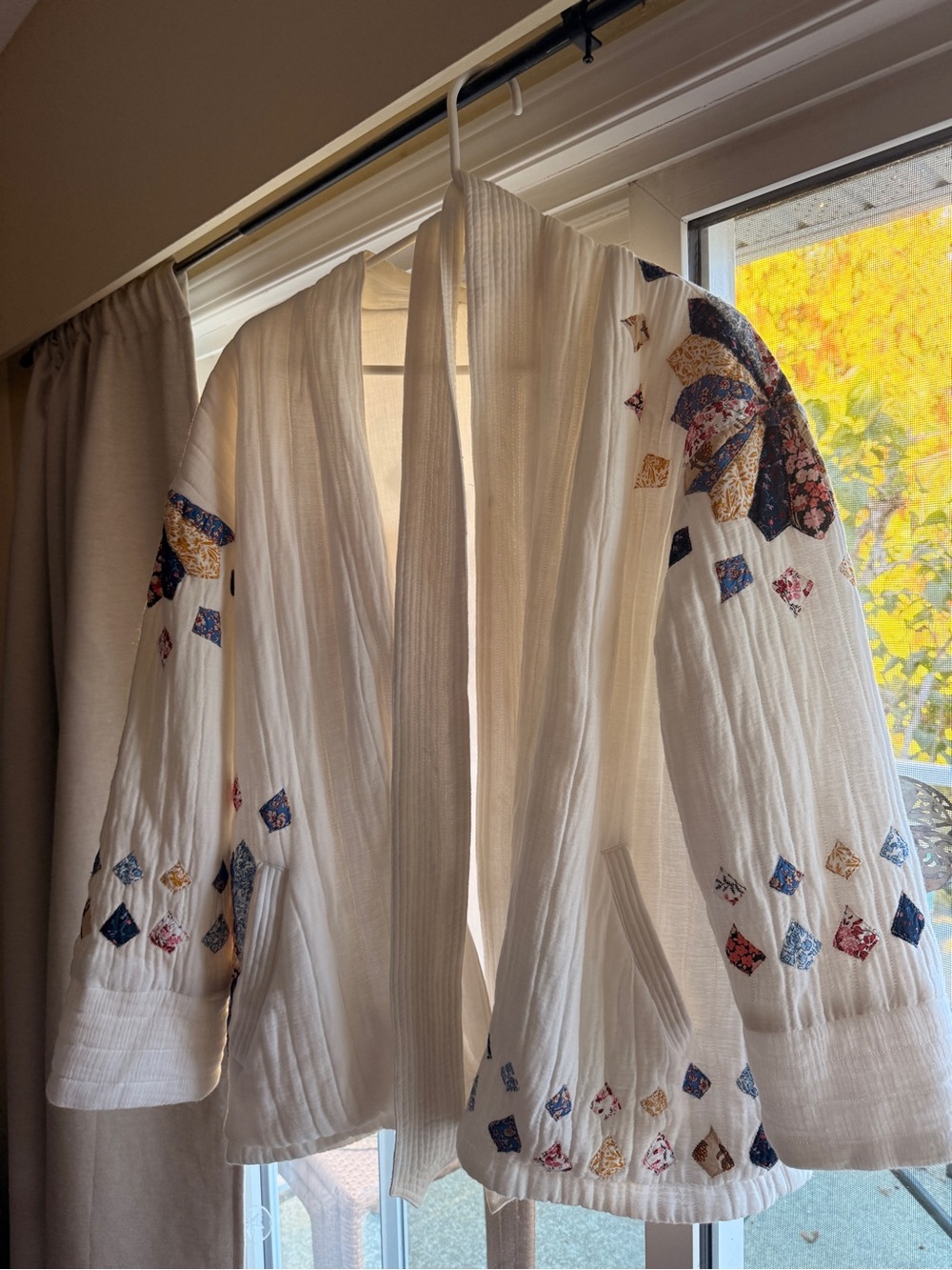 Anthropologie White Embroidered Open-Front Kimono Jacket